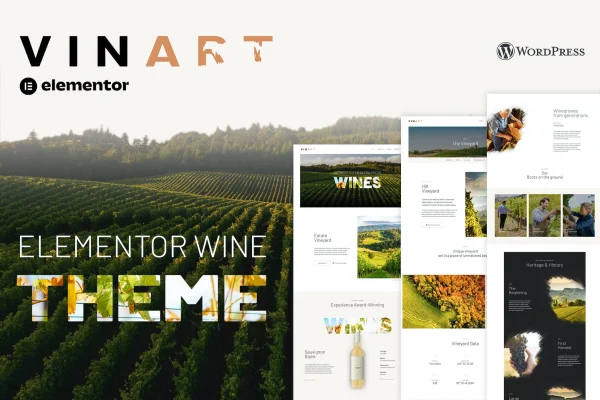 Vinart wine brand and vineyard Elementor template kit preview