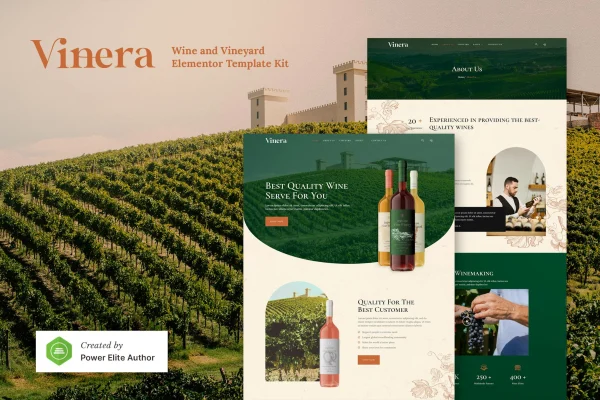 Vinera wine and vineyard Elementor template kit preview