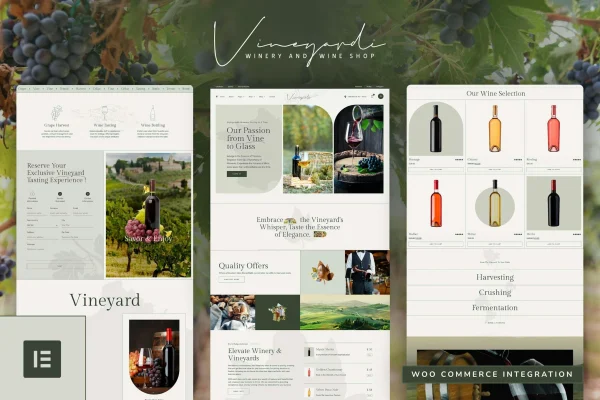 Vineyardi wine shop and winery Elementor Pro template kit preview
