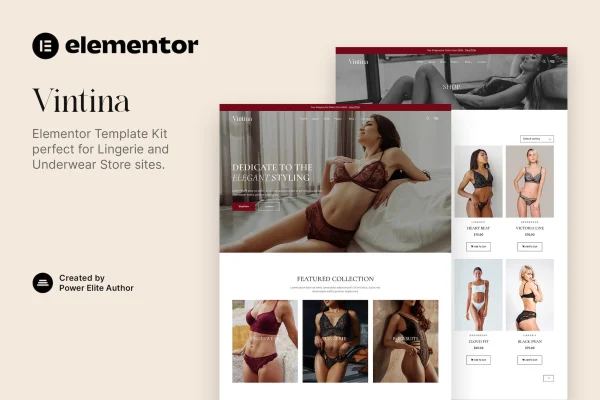 Vintina lingerie and underwear store Elementor template kit preview