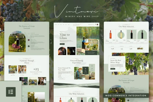 Vintneri wine shop and winery Elementor Pro template kit preview