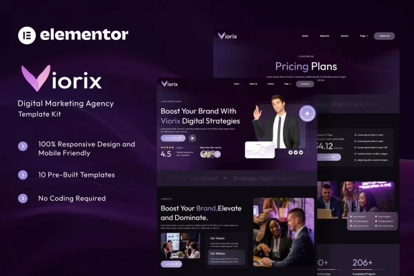 Viorix digital marketing agency Elementor template kit preview
