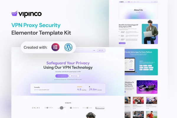 Vipinco VPN and proxy security Elementor Pro template kit preview