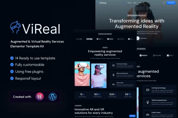 Vireal augmented and virtual reality services Elementor template kit preview
