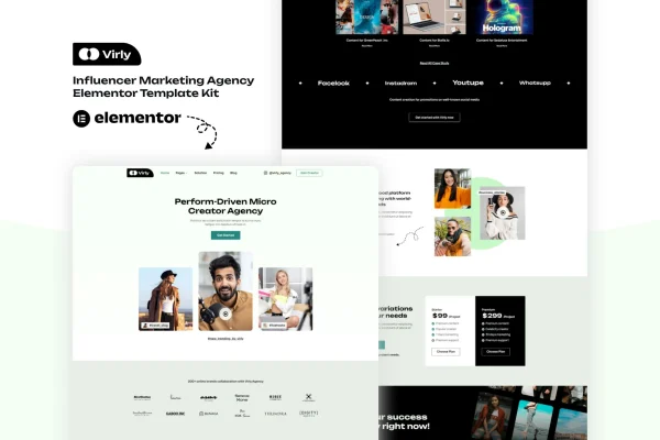 Virly influencer marketing agency Elementor template kit preview