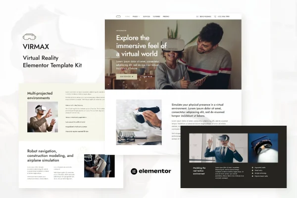 Virmax virtual reality services Elementor template kit preview