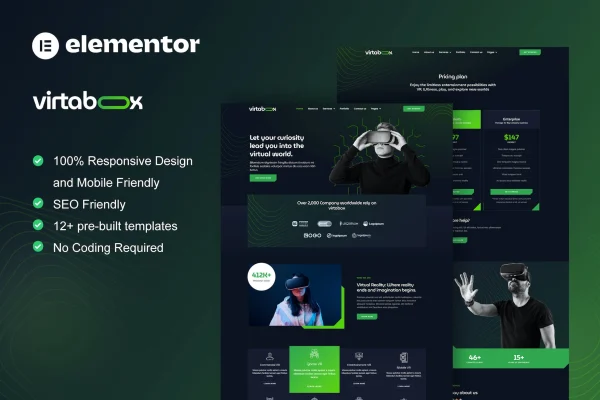 VirtaBox virtual reality services Elementor template kit preview