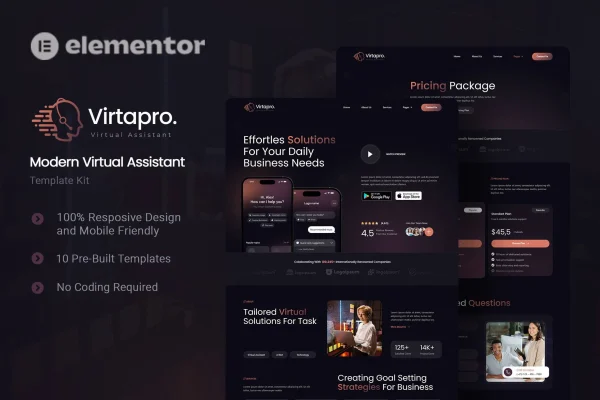 Virtapro virtual assistant Elementor template kit cover image