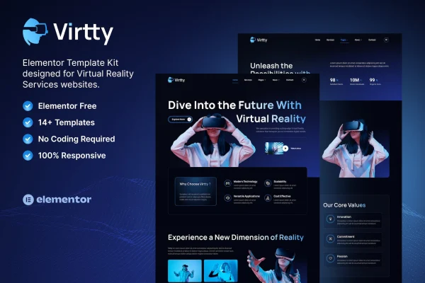 Virtty virtual reality services Elementor template kit preview