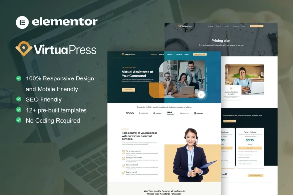 VirtuaPress virtual assistant service Elementor template kit cover image