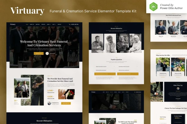 Virtuary funeral and cremation services Elementor template kit preview