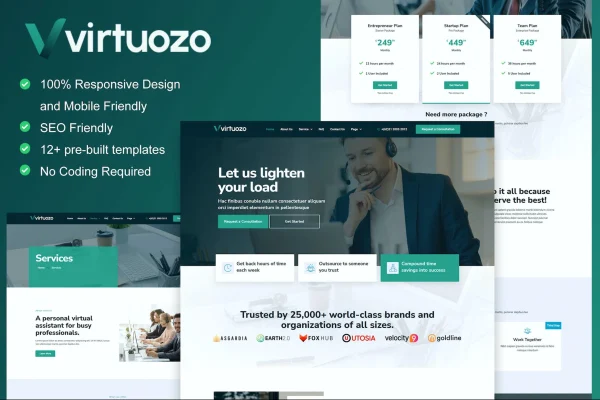 Virtuozo virtual assistant service Elementor template kit preview