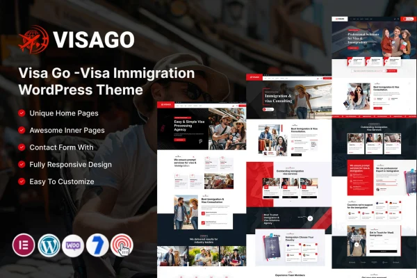 Visa Go WordPress theme preview for a visa and immigration services website
