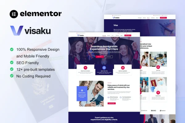 Visaku immigration and visa consulting Elementor template kit preview