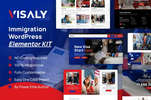 Visaly immigration and visa consulting Elementor template kit preview