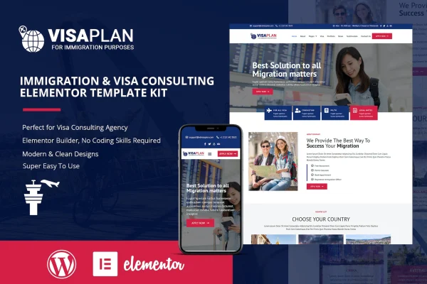 VisaPlan immigration and visa consulting Elementor template kit preview