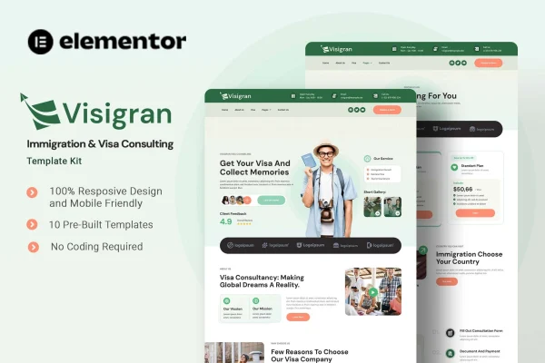 Visigran immigration and visa consulting Elementor template kit preview