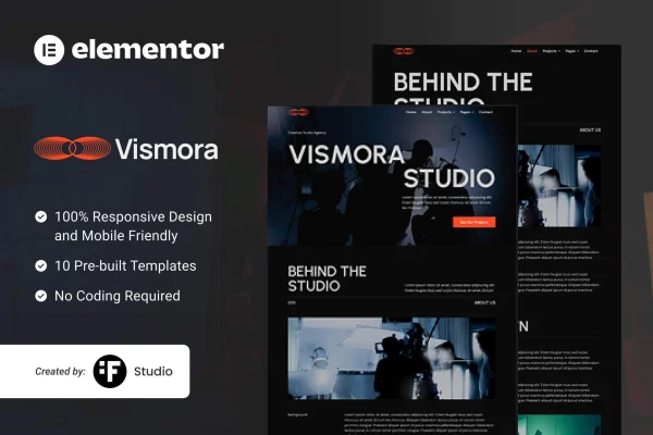 Vismora Elementor template kit cover showing creative studio website layouts