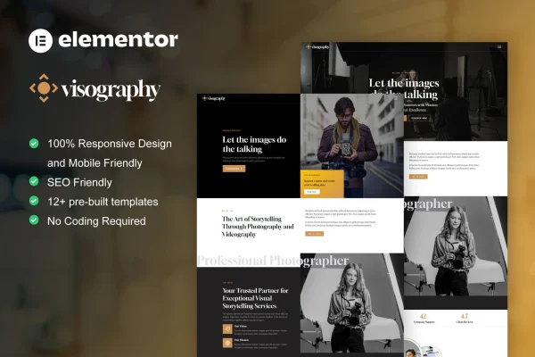 Visography photography and portfolio Elementor template kit preview