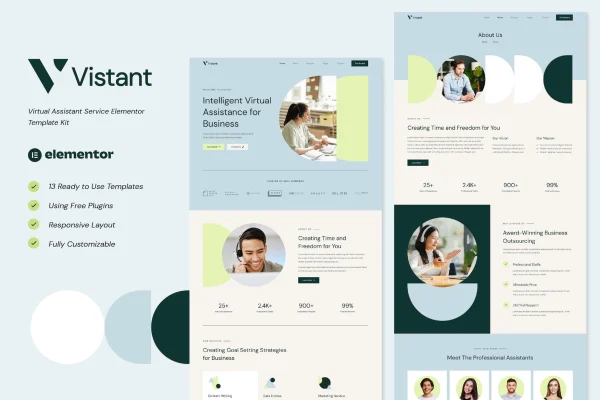 Vistant virtual assistant service Elementor template kit preview