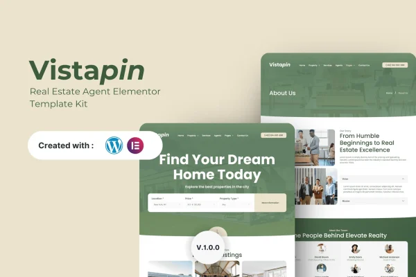 Vistapin real estate agent Elementor template kit preview
