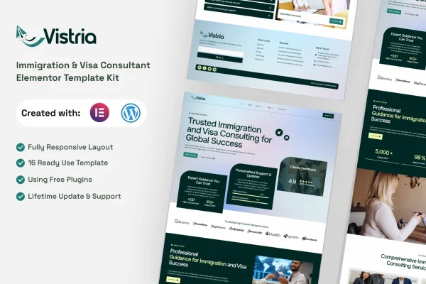 Vistria immigration and visa consultant Elementor template kit preview