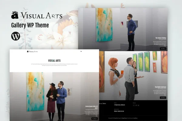 Visual Art gallery WordPress theme preview with artwork portfolio layout