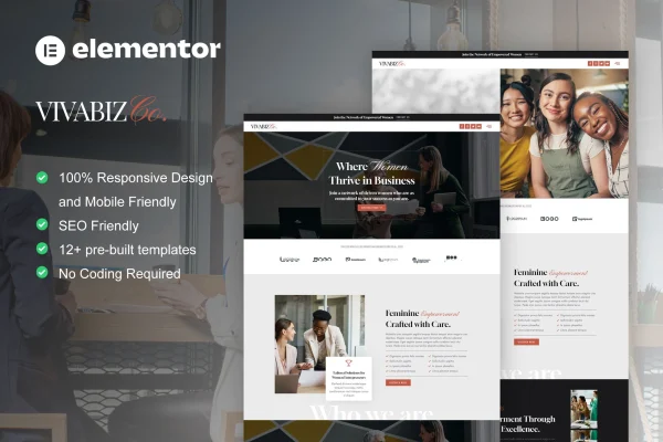Vivabiz feminine business coaching Elementor template kit preview