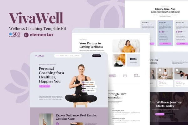 VivaWell wellness coaching Elementor template kit cover image