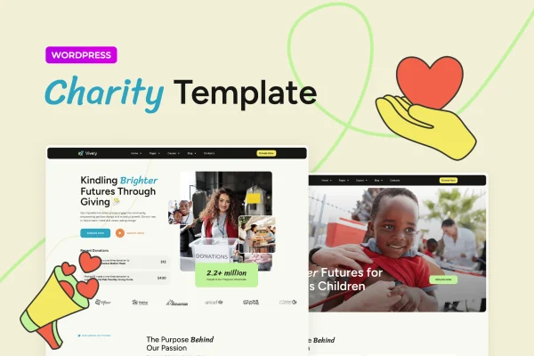 Vively charity and donation Elementor Pro template kit cover image