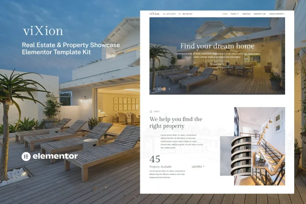 Vixion real estate Elementor template kit preview