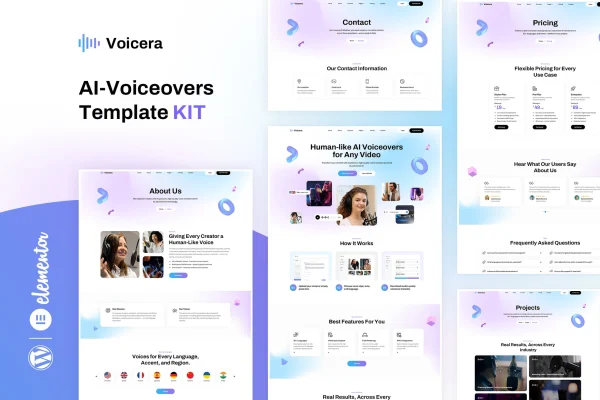 Voicera AI voiceover Elementor template kit preview