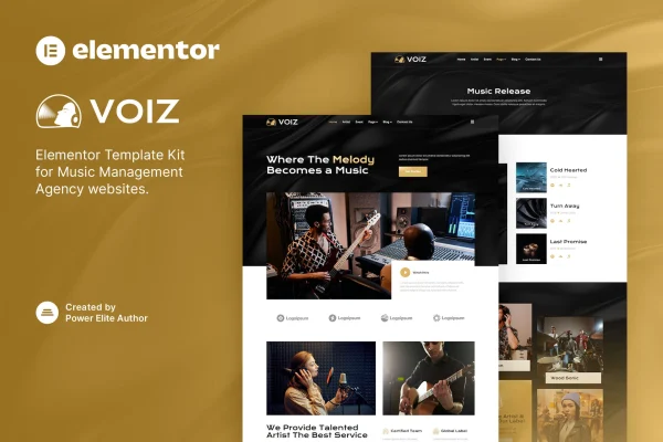 Voiz music management agency Elementor template kit preview