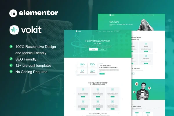 VoKit voice over services Elementor template kit preview