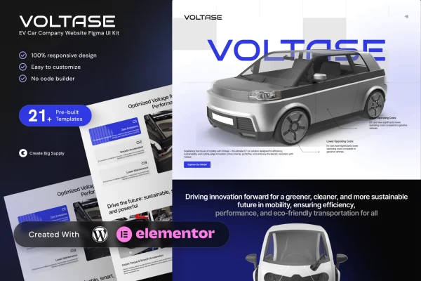 Voltase EV car company Elementor template kit preview