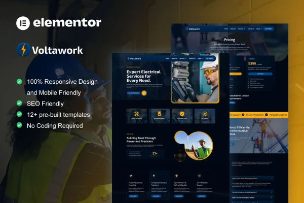 VoltaWork electrical service Elementor template kit preview