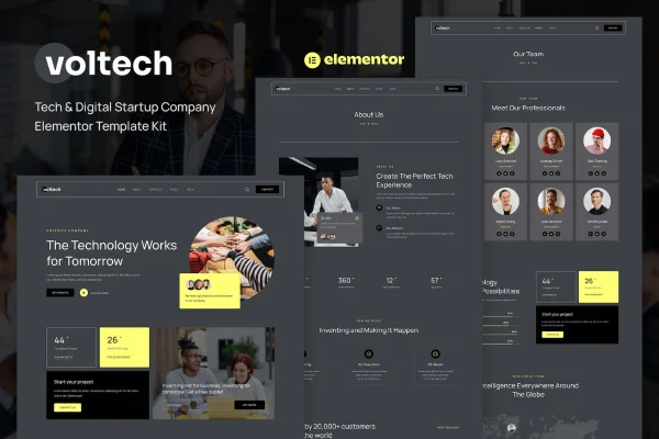 Voltech Elementor template kit preview for tech and digital startup websites