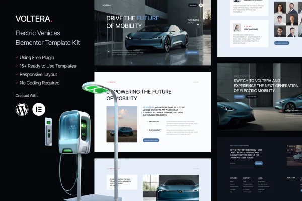 Voltera electric vehicles Elementor template kit preview