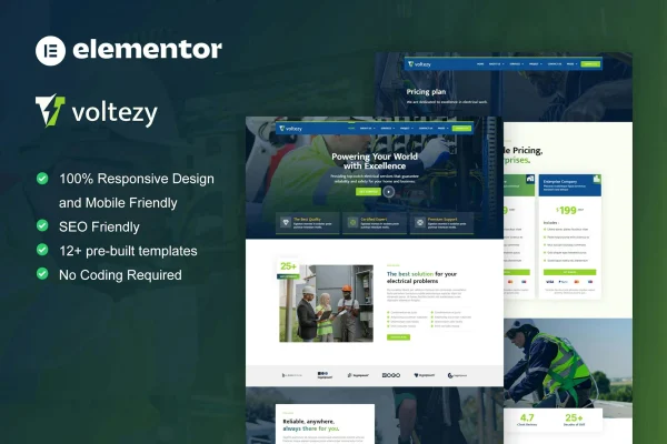 Voltezy electrical service Elementor template kit preview