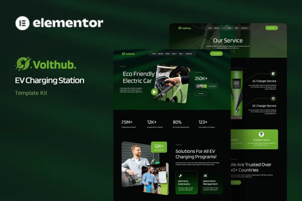 Volthub EV charging station Elementor template kit preview