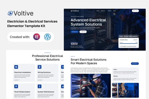 Voltive electrician and electrical services Elementor template kit preview