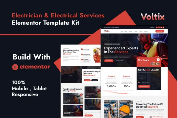 Voltix electrician and electrical services Elementor template kit preview