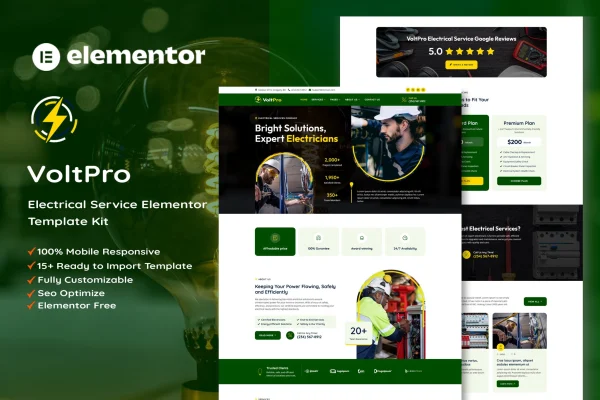Voltpro electrical services Elementor template kit preview