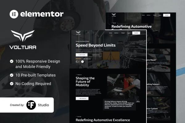 Voltura automotive car services Elementor template kit preview