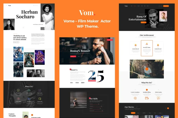 Vome Theme preview showing a film studio and movie production website layout