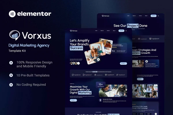 Vorxus digital marketing agency Elementor template kit preview
