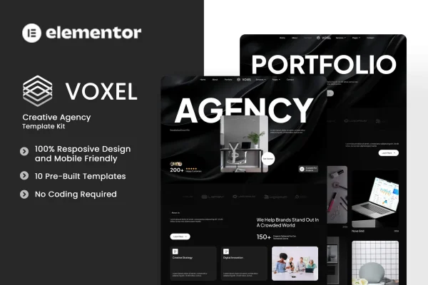 Voxel creative agency Elementor template kit preview