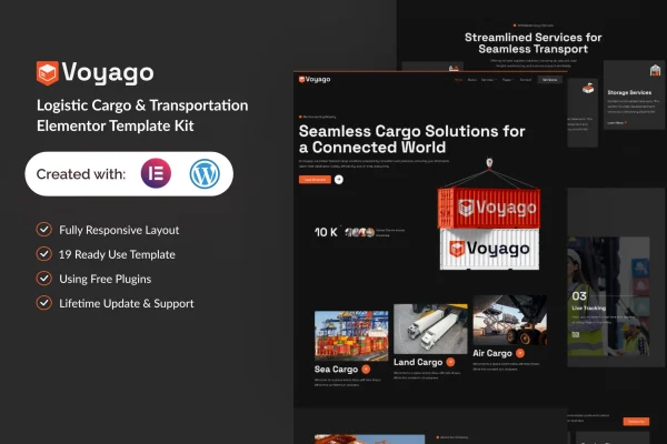Voyago logistics and transportation Elementor template kit preview