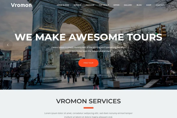 Vromon tour and travel agency WordPress theme preview