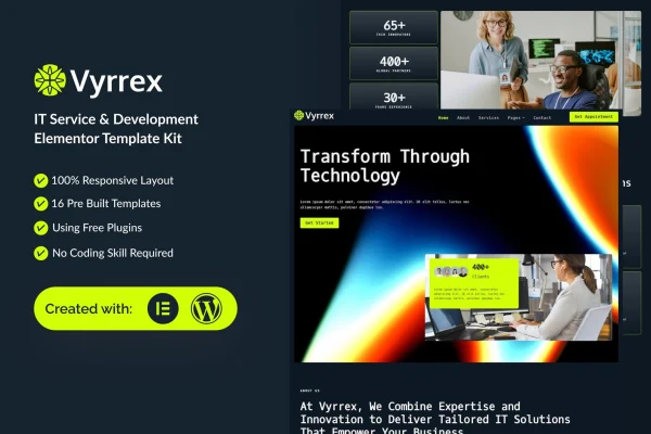 Vyrrex IT service and development Elementor template kit preview